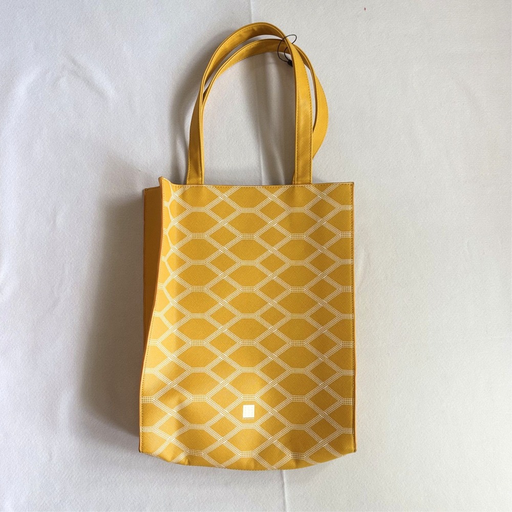 Le Bon Marche Rive Gauche Mustard Yellow Coated Canvas Geometric Vegan Tote Bag